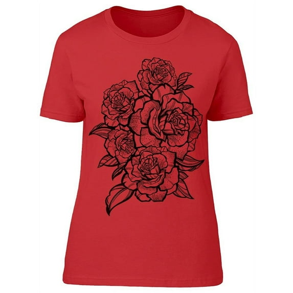 Hand Drawn Beautiful Roses T-Shirt Women -Image by Shutterstock, Female Small