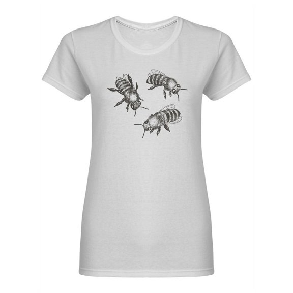 Hand Drawn Bees Shaped T-Shirt Women -Image by Shutterstock, Female XX-Large