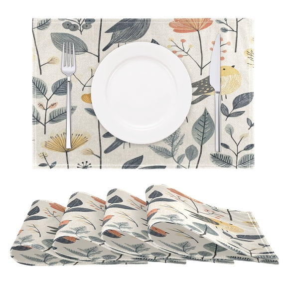 Hand Drawn Bird Reversible Placemat Non Slip Coffee Mat 18x12 Inch for Dining, Kitchen, Coffee