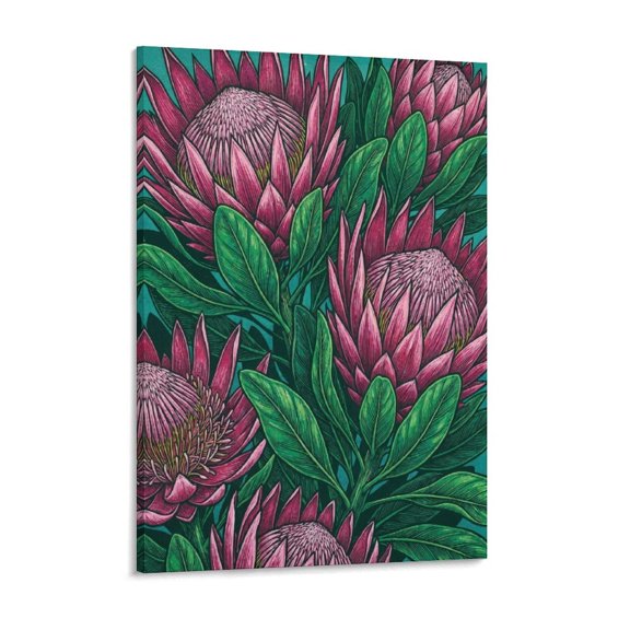 Hand-Drawn Botanical King Protea Flowers And Lush Green FoliageFaux Linen Style 2-Piece Pillow Set, Soft Polyester Throw Pillowcases for All Rooms