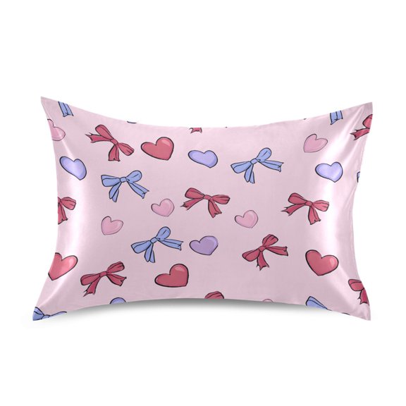 Hand Drawn Bow Heart Shaped Pattern Standard Size Satin Pillowcase 20''x26'' Double-Sided Print Soft Wrinkle Resistant