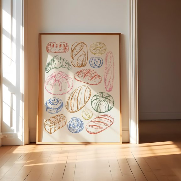 Hand Drawn Bread Bakery Kitchen Wall Art Decor Unframed Paper Print