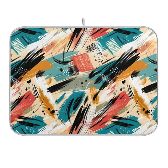 Hand Drawn Brush Strokes Dish Drying Mat 16x18 Absorbent Microfiber Draining Rack Pad for Kitchen Counter Sink