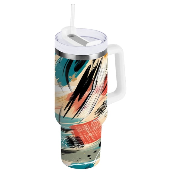 Hand Drawn Brush Strokes Tumbler with Handle and Straw Lid 30 oz Insulated Vacuum Water Bottle Stainless Steel Travel Cup