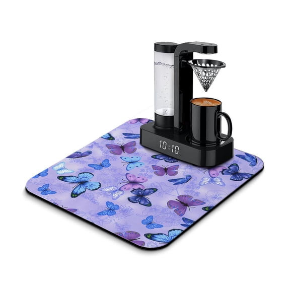 Hand-Drawn Butterfly Coffee Station Mat Boho Aesthetic Design Quick-Dry Non-Slip Kitchen Mat