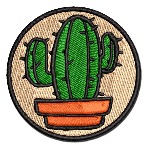 Hand Drawn Cactus Doodle Applique Multi-Color Embroidered Hook & Loop Patch - 2.0 Inch Mini