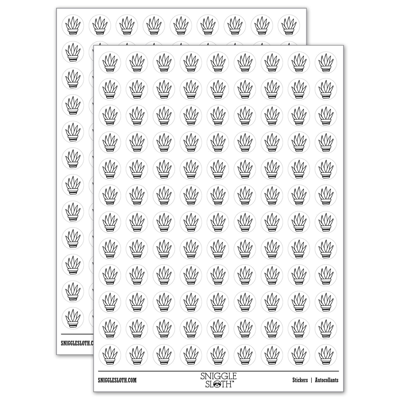 Hand Drawn Cactus Succulent Doodle 200+ Round Stickers - White - Gloss ...