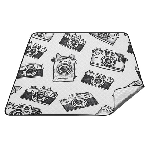 Hand Drawn Camera Picnic Blankets Extra Large 78"x78" Beach Blanket Waterproof Sandproof Outdoor Mat for Camping Travel Park