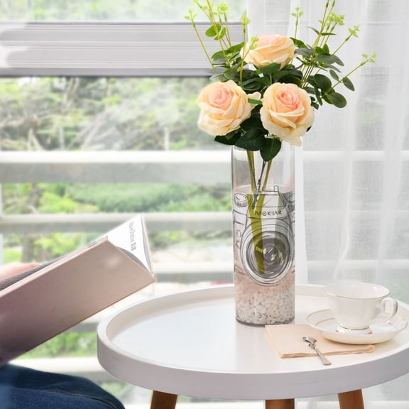 Hand Drawn Camera Plastic Vase 11.8'' x 3.9'' Transparent Non Breakable Decorative for Family