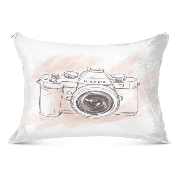 Hand Drawn Camera Soft Plush Pillow Cover, Zippered Design, Comfortable for Bedroom and Sofa