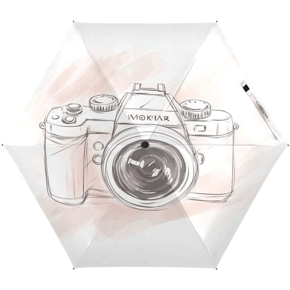 Hand Drawn Camera Umbrellas for Sun Auto Open Close UV50+ Waterproof 5-Fold Compact Fiberglass Frame