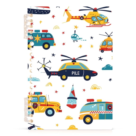 Hand Drawn Car Helicopter Notebooks 1-subject Journal 60 Sheets A5 College Ruled Paper Detachable Ring 8.3"x5.7"