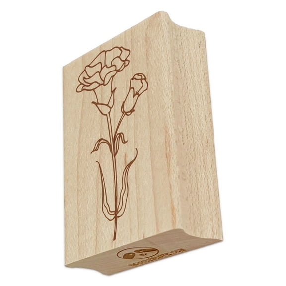 Hand Drawn Carnation Flower Rectangle Rubber Stamp Stamping Scrapbooking Crafting - Small 1.7in