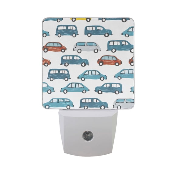 Hand Drawn Cars Night Light 2 Pack LED Nightlight Plug into Wall Dusk to Dawn Sensor Soft White