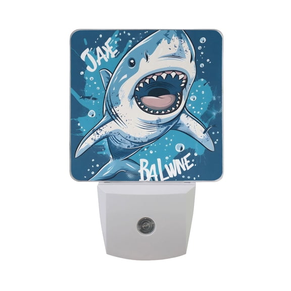 Hand Drawn Cartoon Shark Night Light 2 Pack LED Nightlight Plug into Wall Dusk to Dawn Sensor Soft White