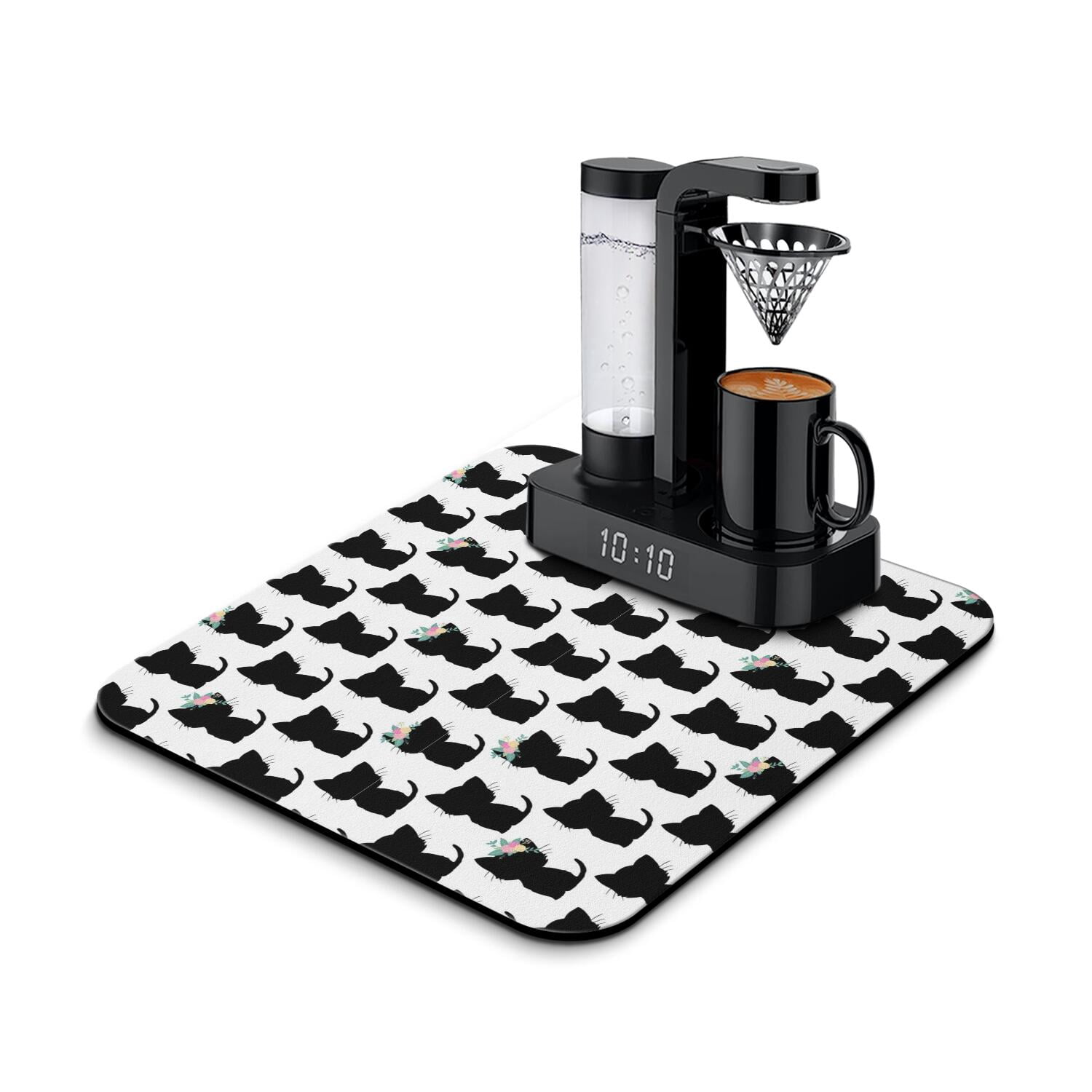 Hand-Drawn Cat Graphic Coffee Station Mat - Cats and Flowers Print ...