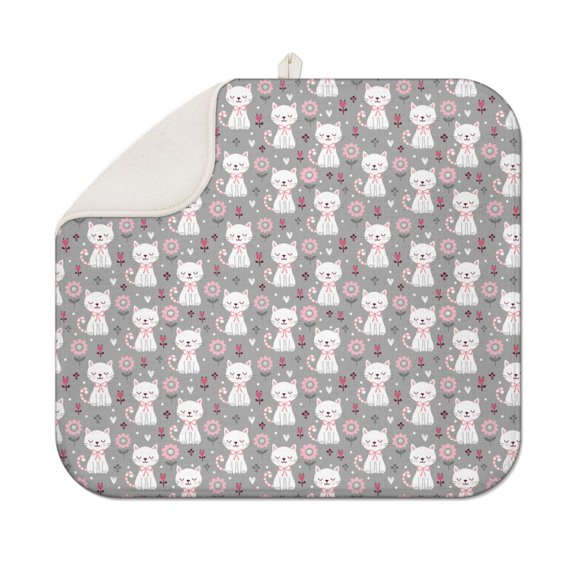 Hand-Drawn Cat Graphic Drying Mat Foldable Compact Kitchen Mat for Sink