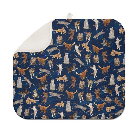 Hand-Drawn Cat Graphic Drying Pad Super Absorbent Machine Washable Counter Protector