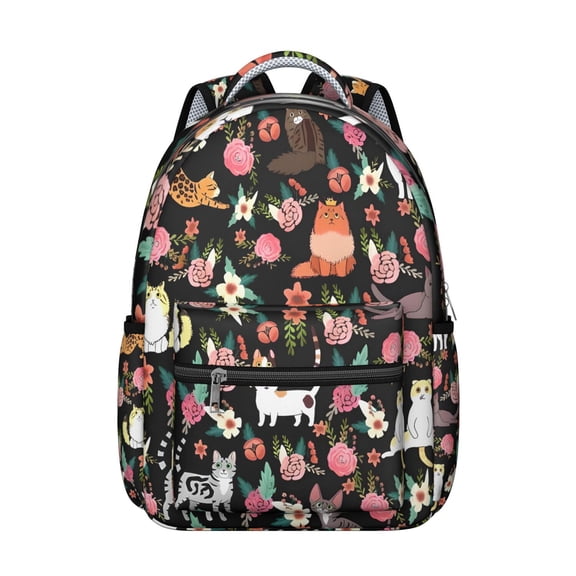 Hand-Drawn Cat Graphic School Backpack - Waterproof & Lightweight, Ergonomic Design with Padded Back Panel