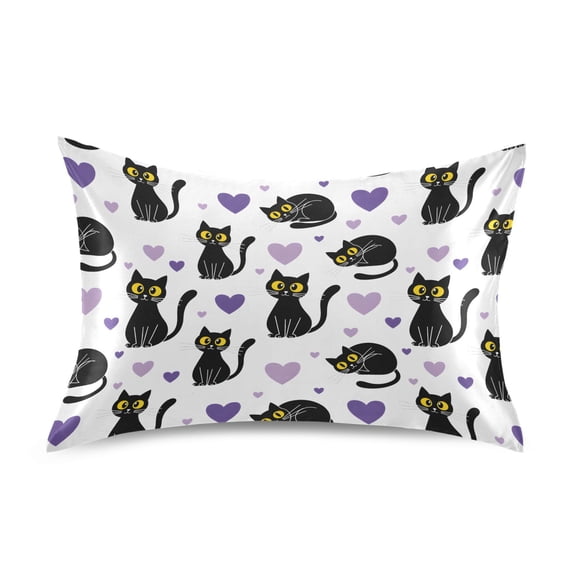 Hand Drawn Cat Love Pillowcase King Size 40''x20'' Satin Double-Sided Print Soft Wrinkle Resistant