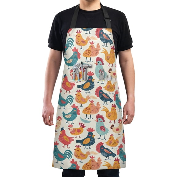 Hand Drawn Chicken Kitchen Apron with 2 Pockets Adjustable waterproof Cooking Aprons for Women Men Chef