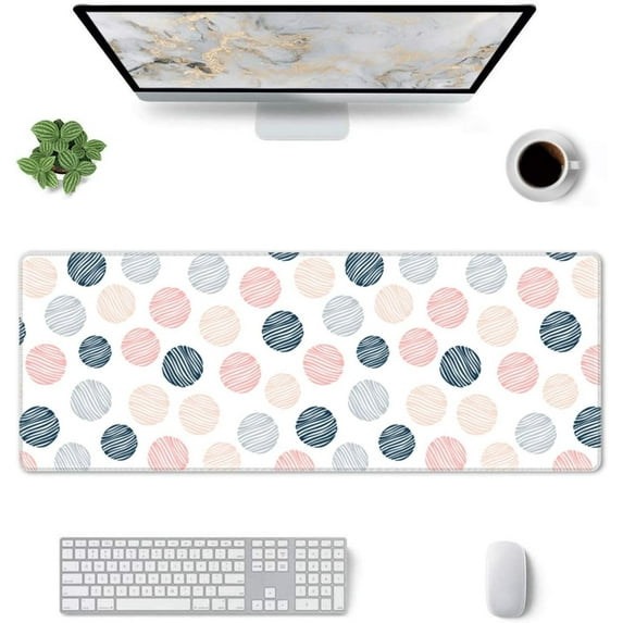 Hand Drawn Circles White -Mouse Pad, Big Desk Mat, Extended Gaming Mouse Pad, Mouse Mat with Non-Slip Rubber Base & Stitched, 31.5 X 11.8 in Large Desk Pad for Keyboard, Mouse, Home and Office