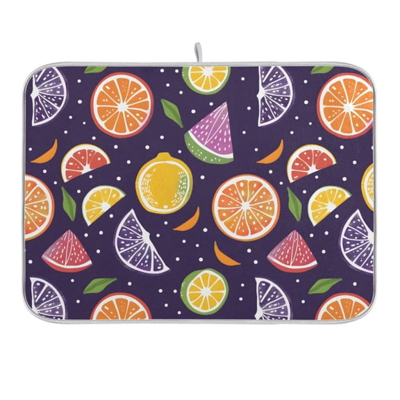 Hand Drawn Citrus Fruits Dish Drying Mat 16x18 Absorbent Microfiber Draining Rack Pad for Kitchen Counter Sink