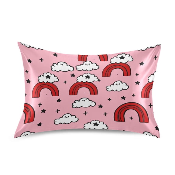 Hand Drawn Cloud Rainbow Pattern Standard Size Satin Pillowcase 20''x26'' Double-Sided Print Soft Wrinkle Resistant