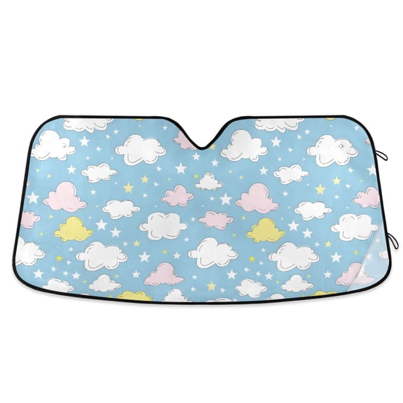 Hand Drawn Cloud Star Car Windshield Sun Shade Foldable Car Front Window Visor Heat and UV Protection 53x23.5