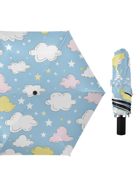 Hand Drawn Cloud Star Compact Sun Umbrella Windproof Travel Umbrellas for Rain Strong Portable UV Protection
