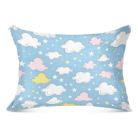 Hand Drawn Cloud Star Plush Pillow Cases Standard Size Ultra Soft Warm Pillowcases with Zipper 20"x26"
