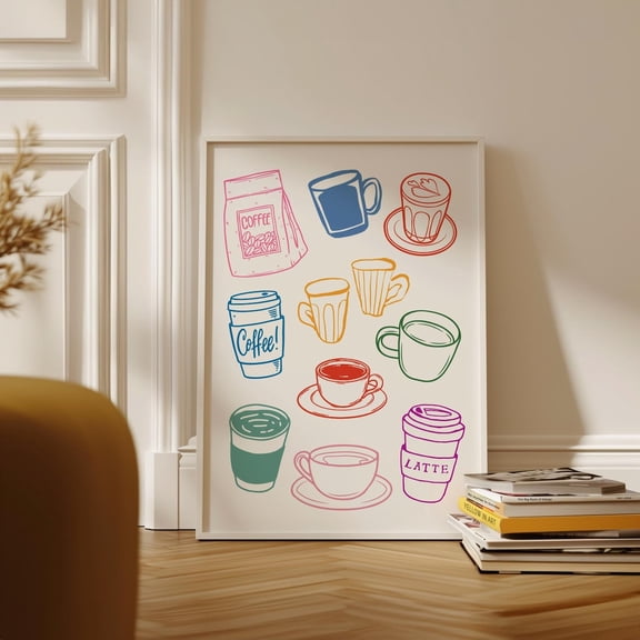 Hand Drawn Coffee Bar Retro Kitchen Wall Art, Unframed Paper Print Size 8x12