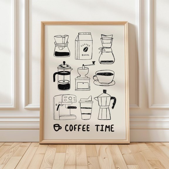 Hand Drawn Coffee Print Minimalist Kitchen Art