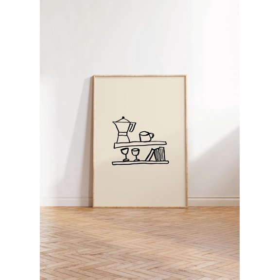 Hand Drawn Coffee and Wine Art Cafe Style Kitchen Decor Beverage Illustration, Unframed Canvas 8x10in