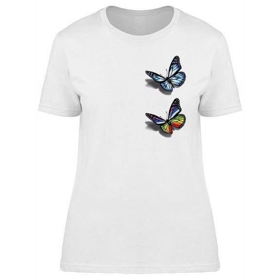 Hand Drawn Colorful Butterflies T-Shirt Women -Image by Shutterstock, Female Large