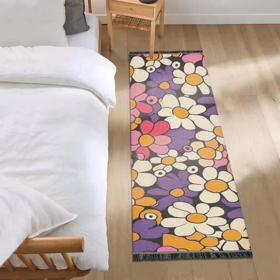 Hand Drawn Colorful Daisies Runner Area Rug 2x6 Soft Non-Slip Washable Bedside Carpet for Hallway Bedroom Living Room Home Decor