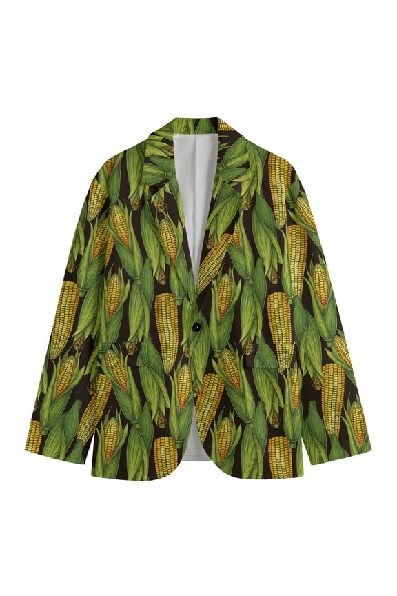 Hand-Drawn Corncob Pattern Print Men'S Blazer, Food Lover Fun Novelty Blazer