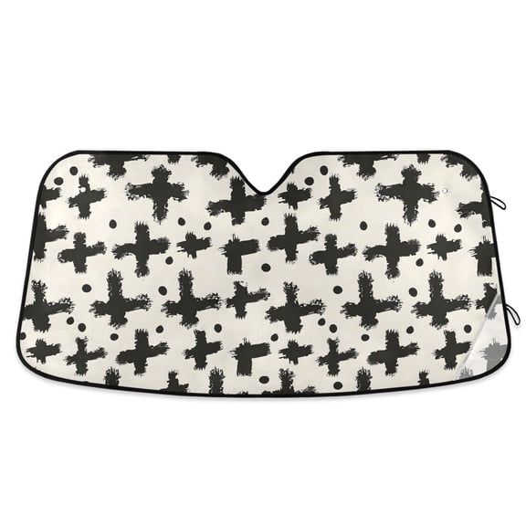 Hand Drawn Cross Strokes Car Windshield Sun Shade Foldable Car Front Window Visor Heat and UV Protection 53x23.5