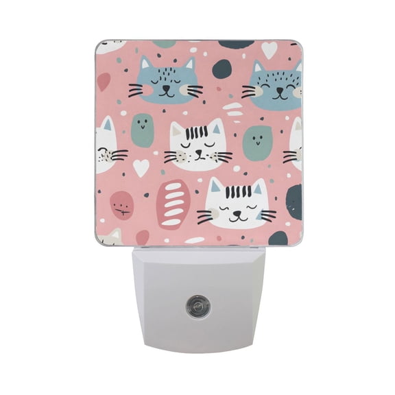 Hand Drawn Cute Cat Night Light 2 Pack LED Nightlight Plug into Wall Dusk to Dawn Sensor Soft White