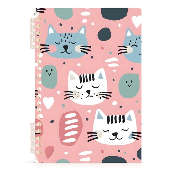 Hand Drawn Cute Cat Notebooks 1-subject Journal 60 Sheets A5 College Ruled Paper Detachable Ring 8.3"x5.7"