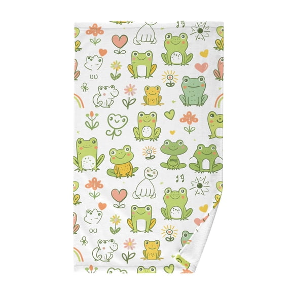 Hand Drawn Cute Frog Hand Towel Cotton 16x28 in Soft Absorbent Quick Dry Bath Face Towel