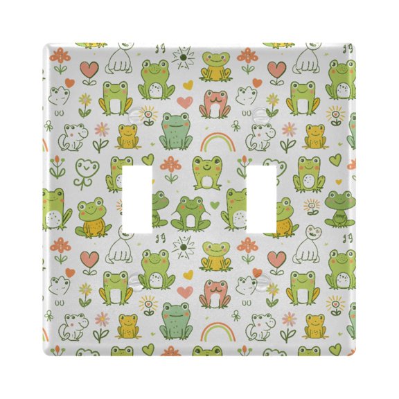 Hand Drawn Cute Frog Toggle Switch Wall Plate 2-Gang Unbreakable Durable PC Flush Fit Round Edge 4.48x4.56in