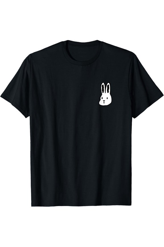 Hand-Drawn Cute Minimalist Black&White Bunny Logo T-Shirt All Size S-5XL