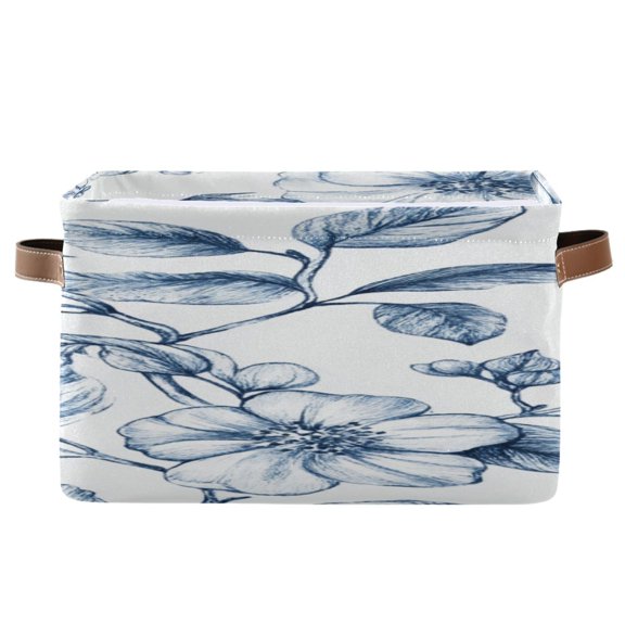 Hand Drawn Delicate Flowers Leaves Square Storage Bins with Handles Collapsible Containing Box 1 Pack