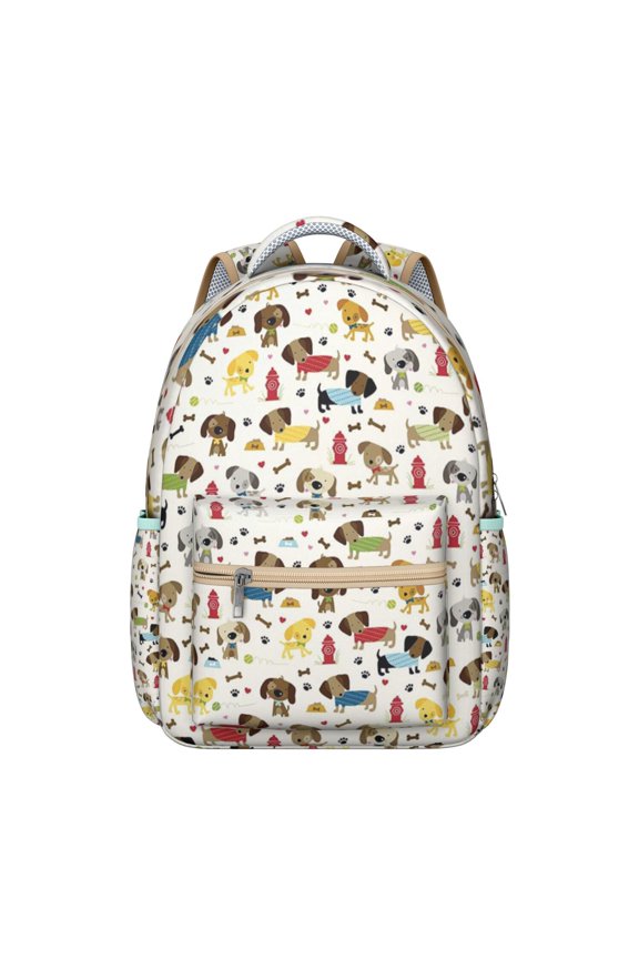 Hand-Drawn Dog Graphic School Bag with Vintage Canine Illustrations, Perfect for Pet Lovers, Lightweight and Durable
