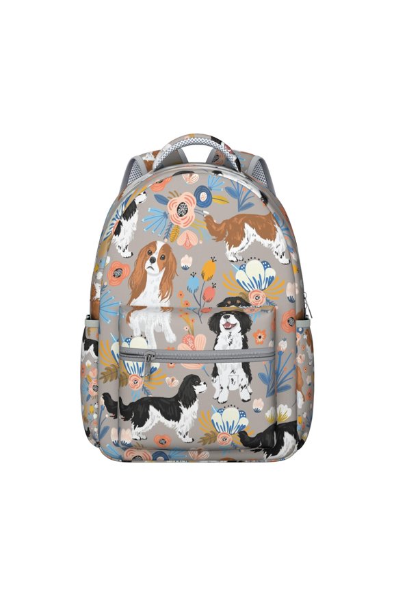 Hand-Drawn Dog Graphic School Bag with Vintage Canine Illustrations, Perfect for Pet Lovers, Spacious and Comfortable