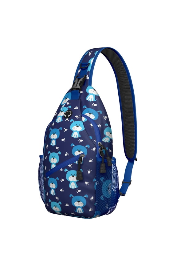 Hand-Drawn Dog Graphic Sling Backpack for Pet Lovers, Artistic Canine Print Crossbody Bag with Paw and Tail Design, Travel Daypack