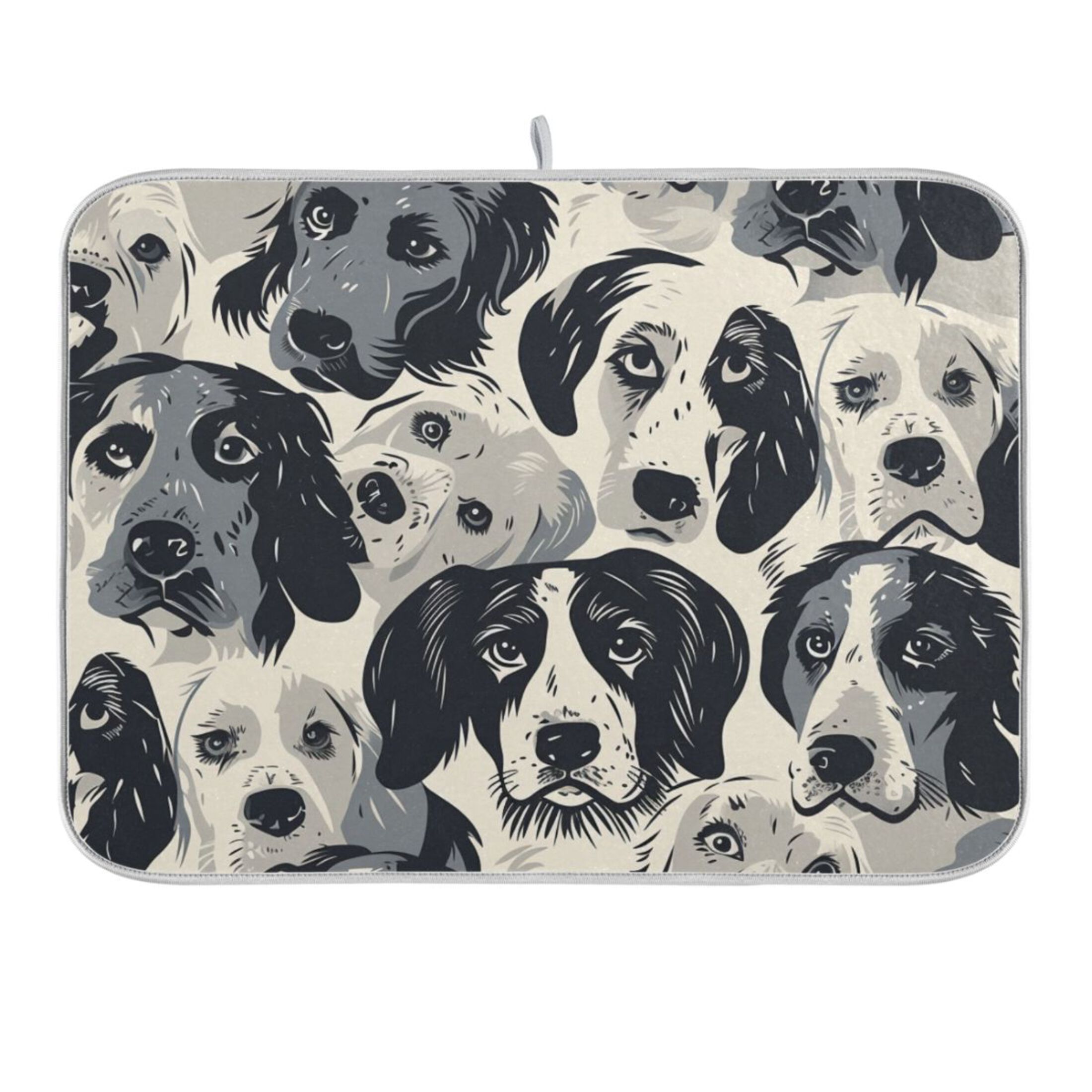 Hand Drawn Dogs Dish Drying Mat for Kitchen Counter 18x24 In Absorbent