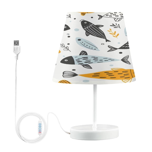Hand Drawn Doodle Fish Desk Lamp LED Table Nightstand Lamps with 3 Color Temperatures for Home Bedroom Living Room Decor 8x12
