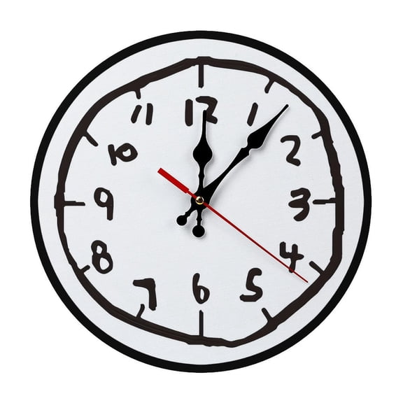 Hand-Drawn Doodle Wall Clock, 12 Inch Silent Non-Ticking Minimalist Funny Decorative Clock for Living Room, Bedroom, Kids Room, Office